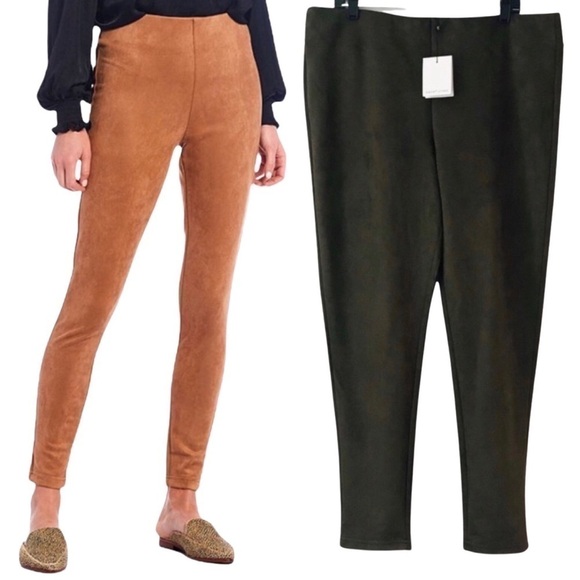 Gibson Latimer Pants - New! Gibson & Latimer High Rise Faux Suede Ponte Leggings Olive Pull On Pants